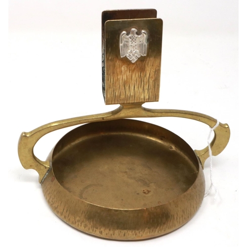 2170 - WWII German Trench Art ashtray with incorporated matchbox sleeve, Wehrmacht badge surmounted. P&P Gr... 