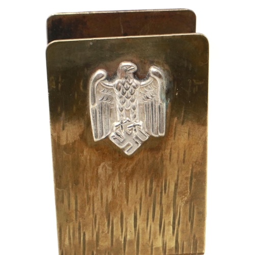 2170 - WWII German Trench Art ashtray with incorporated matchbox sleeve, Wehrmacht badge surmounted. P&P Gr... 