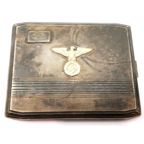 2184 - WWII period German cigarette case with an SA eagle badge surmounted to the front. P&P Group 1 (£14+V... 