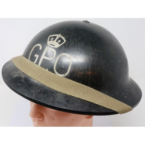 2220 - WWII British General post office non conductive fibre helmet. P&P Group 2 (£18+VAT for the first lot... 