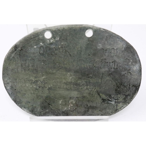 2232 - WWI Imperial German dog tag to a Corporal in the Foot Artillery Battalion. P&P Group 1 (£14+VAT for ... 