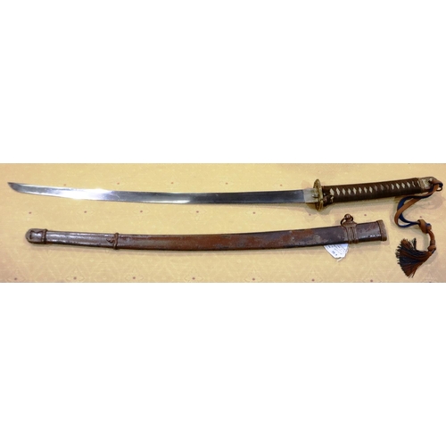 2251 - WWII Japanese Officers Sword with ancient family blade. The sword is in the more robust metal scabba... 