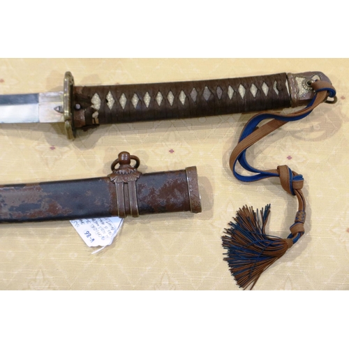 2251 - WWII Japanese Officers Sword with ancient family blade. The sword is in the more robust metal scabba... 