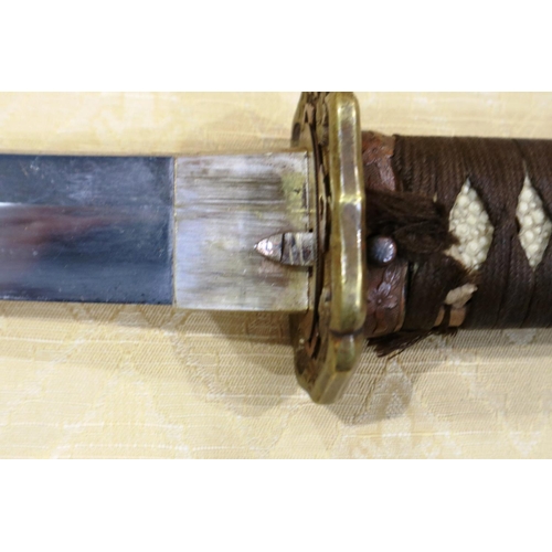 2251 - WWII Japanese Officers Sword with ancient family blade. The sword is in the more robust metal scabba... 