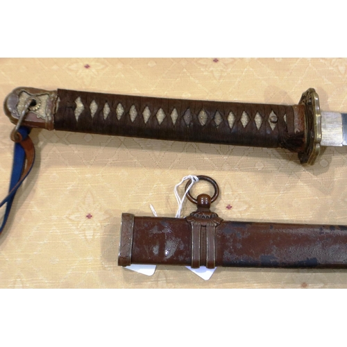 2251 - WWII Japanese Officers Sword with ancient family blade. The sword is in the more robust metal scabba... 