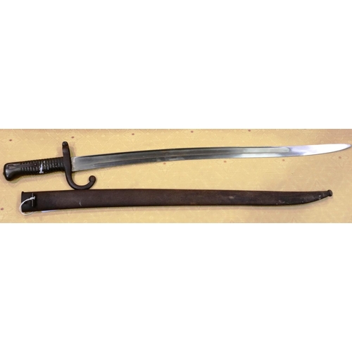 2253 - French 19th century 1866 pattern chassepot bayonet by Weyersburg (Germany), with metal scabbard. P&P... 