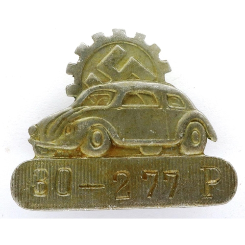 2266 - Third Reich Volkswagen Factory Workers pin. P&P Group 1 (£14+VAT for the first lot and £1+VAT for su... 