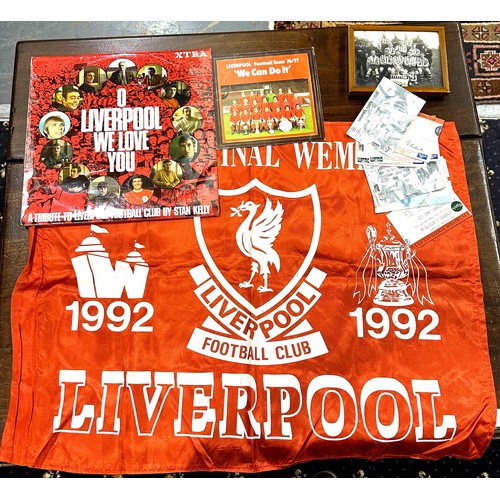 2148 - LFC memorabilia, including ticket stubs, 1992 flag, records etc, with a 1930s photograph of Belton F... 