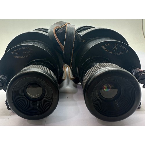 2185A - Barr & Stroud WWII Admiralty issue CF41 7x binoculars, marked with yellow broad arrows, with rotatin... 