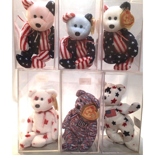 2060 - TY Beany Bears x6, comprising, Pink Spangle, Blue Spangle, White Spangle, Chinook, USA, Glory, all i... 