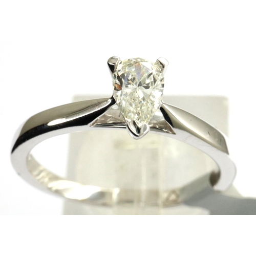 5 - New old stock 18ct white gold 0.40ct pear cut diamond solitaire ring, G/H, VS2, fully hallmarked, si... 