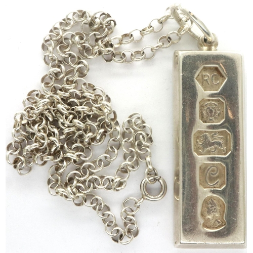 100 - Hallmarked silver Ingot necklace, L: 35 cm. P&P Group 1 (£14+VAT for the first lot and £1+VAT for su... 