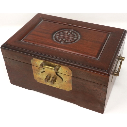 101 - Oriental hardwood jewellery box with mainly silver jewellery contents. P&P Group 1 (£14+VAT for the ... 