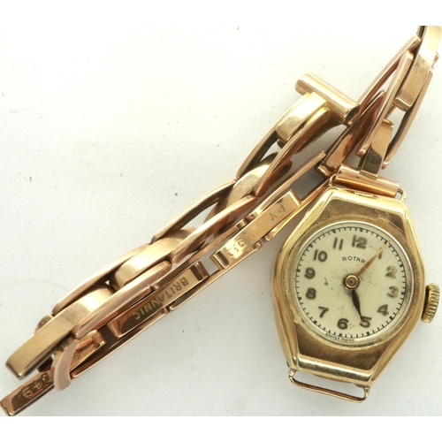 109 - ROTARY: 9ct gold ladies wristwatch on a 9ct gold bracelet, not working at lotting, total weight 13.7... 