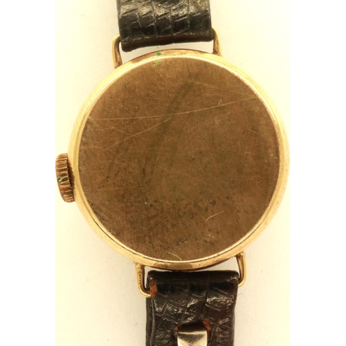 122 - BENTIMA: ladies 9ct gold cased wristwatch with 17 jewel Incabloc movement, on leather strap, not wor... 