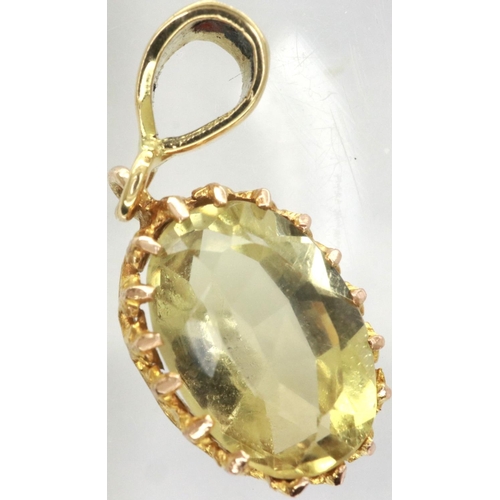 13 - 18ct gold citrine set pendant, H: 40 mm, 1.3g. P&P Group 1 (£14+VAT for the first lot and £1+VAT for... 