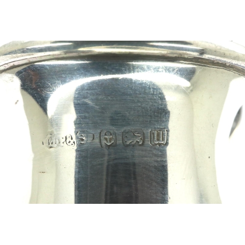 139 - Hallmarked silver mustard pot with liner and spoon, 44g. P&P Group 1 (£14+VAT for the first lot and ... 