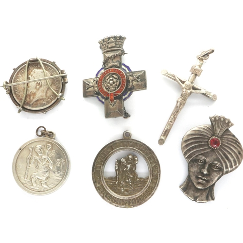 15 - Six silver badges and pendants, 55.9g. P&P Group 1 (£14+VAT for the first lot and £1+VAT for subsequ... 