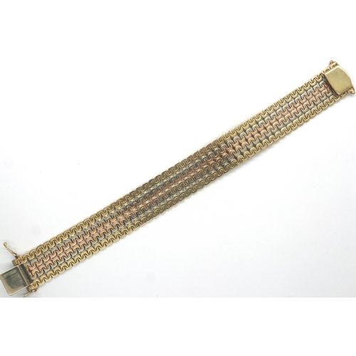 2 - 9ct gold three colour gold bracelet, L: 18 cm, 32.6g. P&P Group 1 (£14+VAT for the first lot and £1+... 