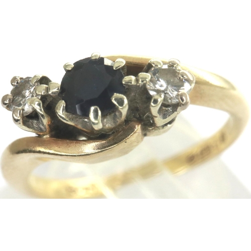 47 - 9ct gold ring with sapphire and diamonds, size J, 2.1g. P&P Group 1 (£14+VAT for the first lot and £... 