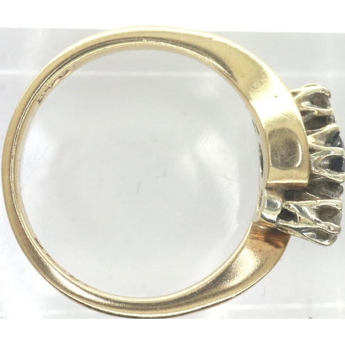 47 - 9ct gold ring with sapphire and diamonds, size J, 2.1g. P&P Group 1 (£14+VAT for the first lot and £... 