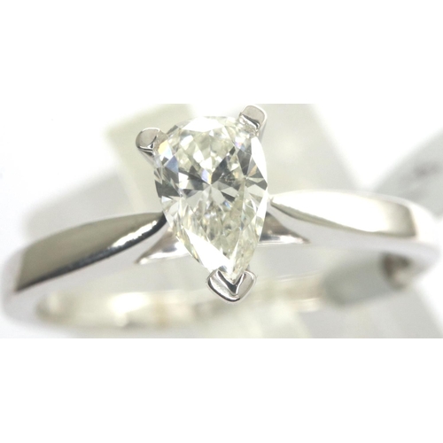 5 - New old stock 18ct white gold 0.40ct pear cut diamond solitaire ring, G/H, VS2, fully hallmarked, si... 