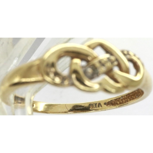 58 - 9ct gold heart shaped ring with diamonds, size M, 1.3g. P&P Group 1 (£14+VAT for the first lot and £... 