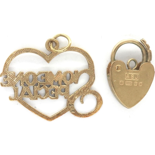 59 - 9ct gold Someone Special pendant, H: 20 mm, and a 9ct gold padlock clasp, combined 1.6g. P&P Group 1... 