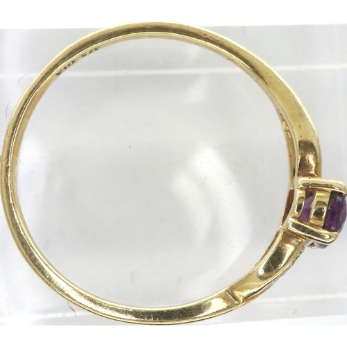 60 - 9ct gold ring with amethyst and diamonds, size N, 1.2g. P&P Group 1 (£14+VAT for the first lot and £... 