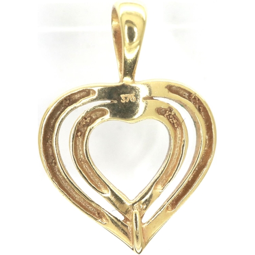 62 - 9ct white and yellow gold twin heart pendant, H: 20 mm, 0.8g. P&P Group 1 (£14+VAT for the first lot... 