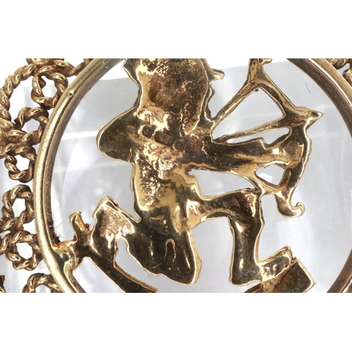 64 - 9ct gold Sagittarius pendant, H: 3 mm, 3.3g. P&P Group 1 (£14+VAT for the first lot and £1+VAT for s... 