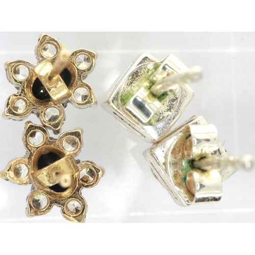 76 - Two pairs of white gold stone set stud earrings, 3.2g. P&P Group 1 (£14+VAT for the first lot and £1... 