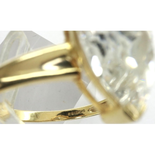 77 - 14ct gold ring set with large teardrop cubic zirconia, size W, 5.1g. P&P Group 1 (£14+VAT for the fi... 