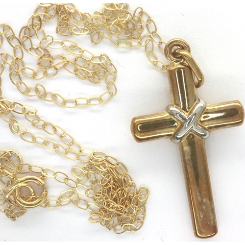 8 - 9ct gold cross pendant necklace, 1.0g, chain L: 46 cm. P&P Group 1 (£14+VAT for the first lot and £1... 