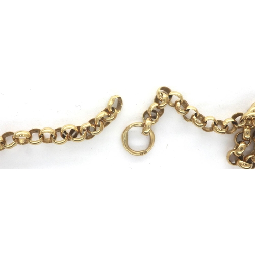 82 - 9ct gold belcher-link neck chain, lacking clasp otherwise excellent condition, L: 66 cm, 12.3g. P&P ... 