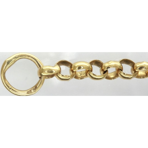 82 - 9ct gold belcher-link neck chain, lacking clasp otherwise excellent condition, L: 66 cm, 12.3g. P&P ... 