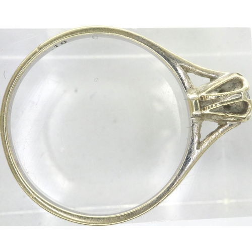 84 - 9ct white gold (unmarked) diamond set solitaire ring, size M, 1.3g. P&P Group 1 (£14+VAT for the fir... 