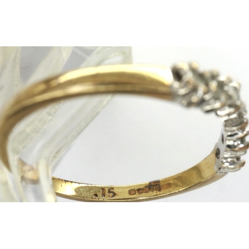 91 - 9ct gold wishbone ring set with diamonds, size M, 1.4g. P&P Group 1 (£14+VAT for the first lot and £... 