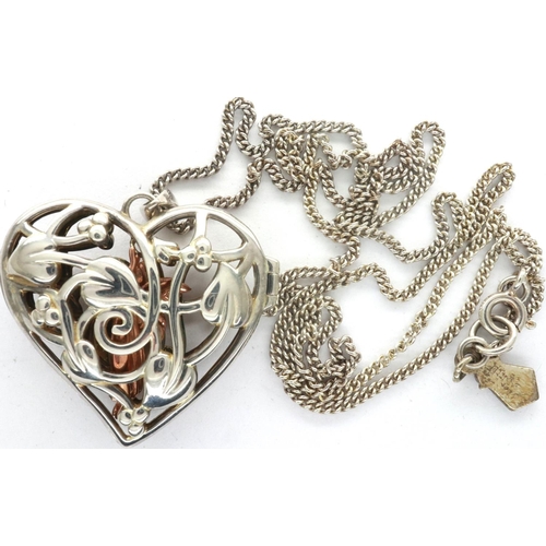 98 - Clogau sterling silver with gold wash heart necklace, pendant H: 25 mm, boxed. P&P Group 1 (£14+VAT ... 