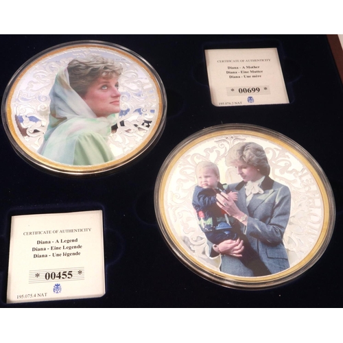 158 - Princess Diana commemoratives including two boxed pairs of Goliath coins by Windsor Mint, all with c... 