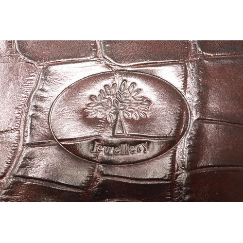 168 - Mulberry leather and faux crocodile fitted jewellery box, 15 x 13 cm. P&P Group 1 (£14+VAT for the f... 