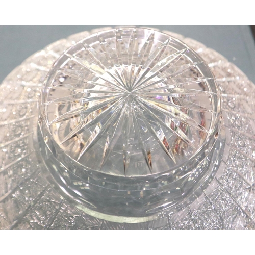317 - Bohemian lead crystal bowl with complex cut design, D: 35 cm, small fleabites to inside of bowl. P&P... 