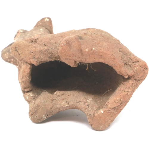 298 - A Han Dynasty zoomorphic clay figure of a recumbent goat, serpent and another beast (3), largest H: ... 