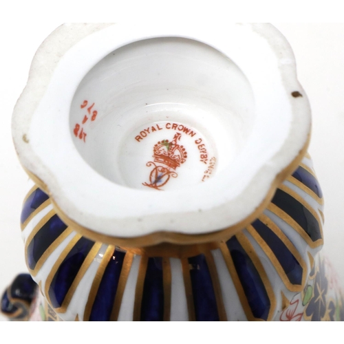 203 - 19th century Royal Crown Derby twin handled urn in the Imari pattern, H: 22 cm, small chip to base, ... 