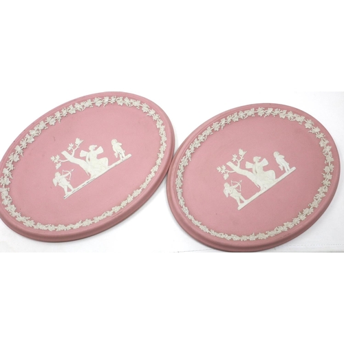 205 - Pair of unusual oval pink and white Jasperware plaques, 24 x 19 cm. P&P Group 3 (£25+VAT for the fir... 