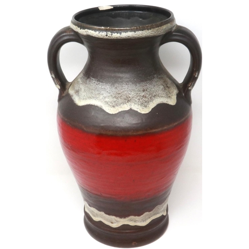209 - Large twin handled West German vase, 741 40 Bay Keramik, H: 40 cm, looses to rim. P&P Group 3 (£25+V... 