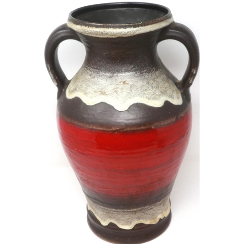 209 - Large twin handled West German vase, 741 40 Bay Keramik, H: 40 cm, looses to rim. P&P Group 3 (£25+V... 