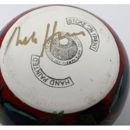 218 - Anita Harris kingfisher vase, signed in gold, H: 11 cm. P&P Group 1 (£14+VAT for the first lot and £... 