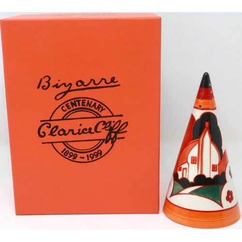 220 - Clarice Cliff by Wedgwood conical sugar sifter in the Farmhouse pattern. Boxed with certificate. P&P... 