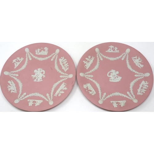 223 - Pair of unusual Jasperware pink and white cherub plaques, D: 22 cm. P&P Group 2 (£18+VAT for the fir... 